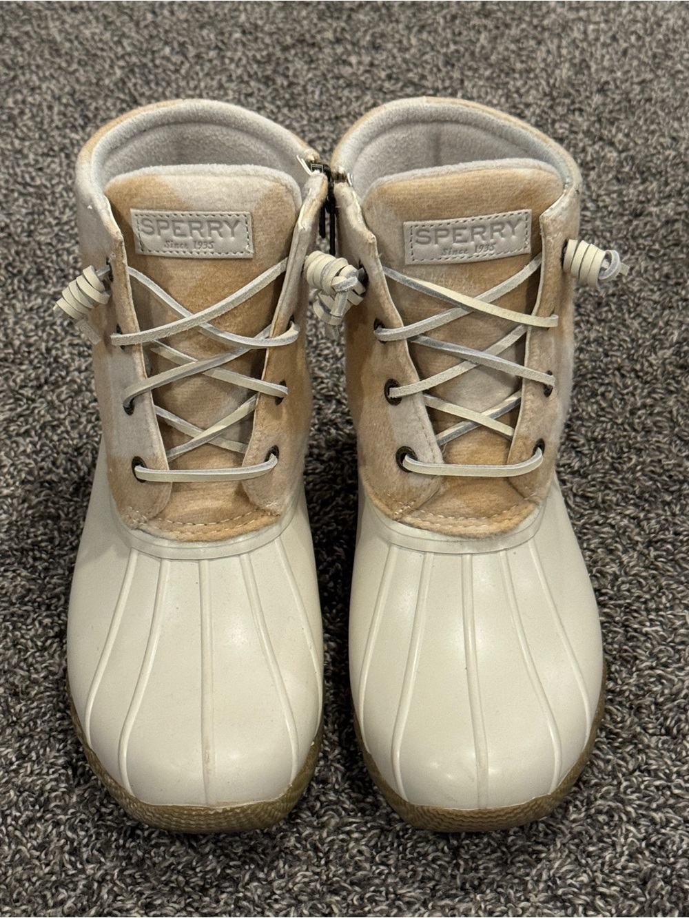 Sperry Kids Tan Suede & White Rubber Duck Boots